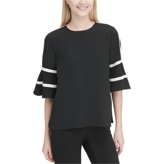 Calvin Klein Blouse Évasée avec Passepoil pour Femmes, Noir, Petit