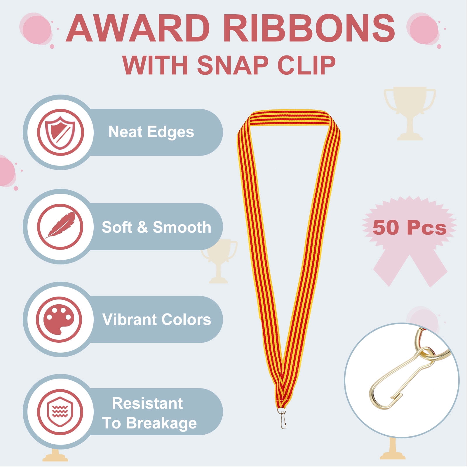 Uxcell 50Pcs Award Neck Ribbons with Snap Clip Medal Lanyards Gold/Red