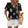thumbnail image 4 of Womens Summer Boho Blouse Short Sleeve Button Down Floral Top Casual Business Work Shirt Fashion Beach Vacation Tops, 4 of 6