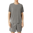 thumbnail image 4 of Blmnix Bamboo Pajamas Pajamas for Men Sleepwear Sets Summer Pjs Bottoms Short Sleeve Cropped Crew Neck Gray Mens Pajama Shorts,L, 4 of 5