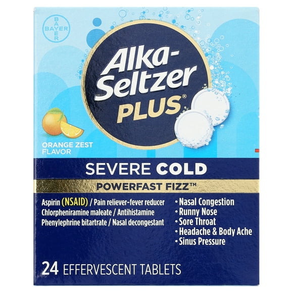 Alka-Seltzer Plus Powerfast Fizz Severe Cold Medicine, Orange Zest Effervescent Tablets, 24 Count