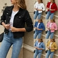 thumbnail image 4 of JBEELATE Women's Washed Denim Jacket Long Sleeve Button Down Gifts for Women, 4 of 5