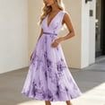 thumbnail image 5 of PBFRDSJ A Line Dresses for Women Summer Sleeveless Boho Floral Print Beach Sundress Elegant V Neck Pleated Long Dresses, 5 of 5