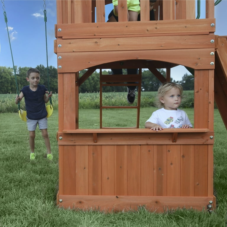Backyard Discovery Atlantis Cedar Swing Set, 8' Slide, Clubhouse
