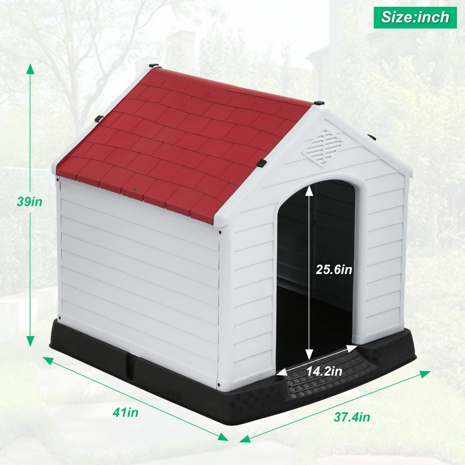 FDW Red Waterproof Plastic Pet House Indoor Outdoor Ventilated Shelter for Large Pets 41"L x 37"W x 39"H