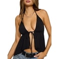 thumbnail image 2 of Women V Neck Halter Top Backless Tie Back Sleeveless Tank Top Y2k Solid Color Slim Fit Vest Club, 2 of 8