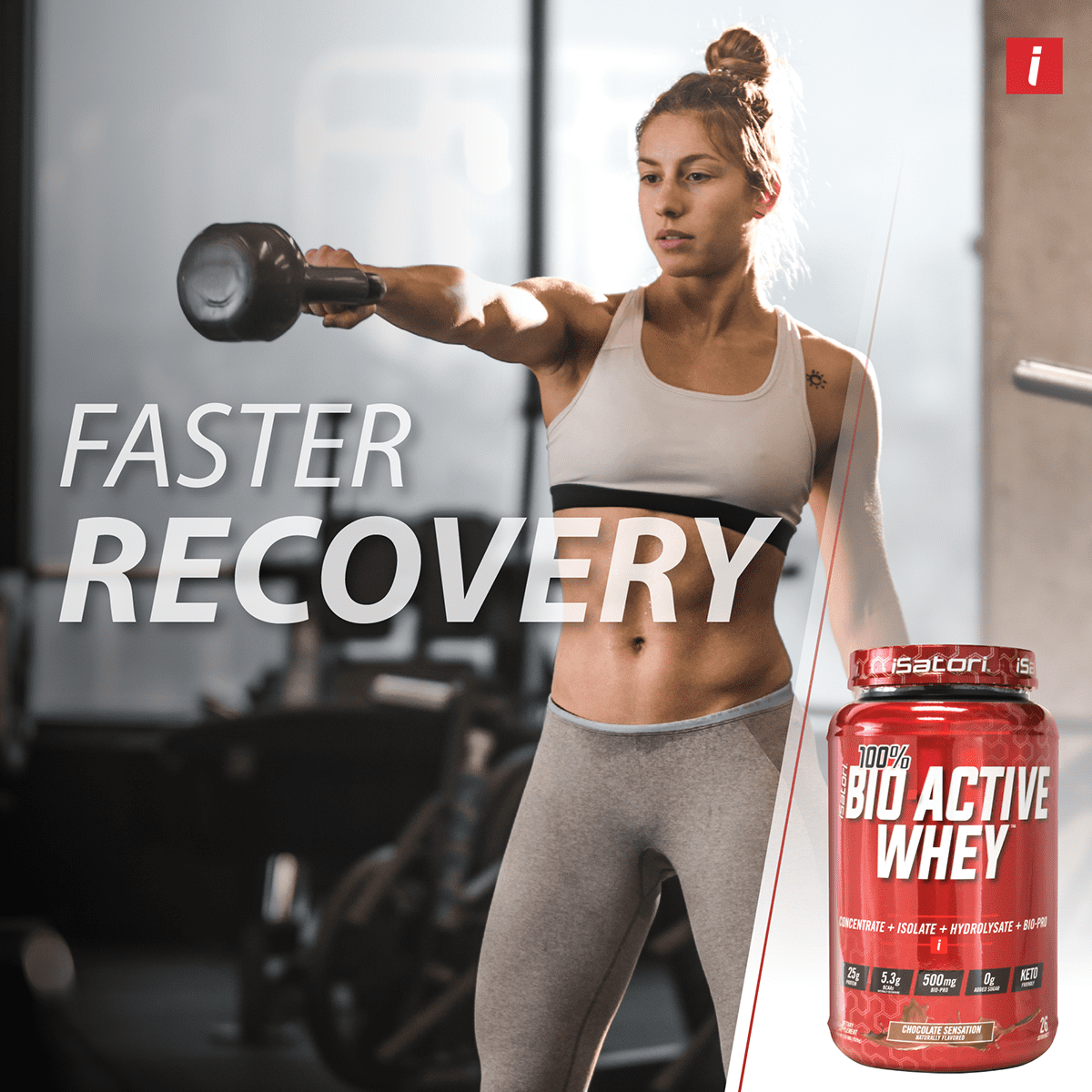 iSatori 100% Bio-Active Whey Protein Powder, Concentrate, Isolate and Hydrolysate - Bio-Gro, Bio Active Peptides, and BCAAs for Recovery 25G of Protein per Serving – Chocolate Sensation (26 Servings)