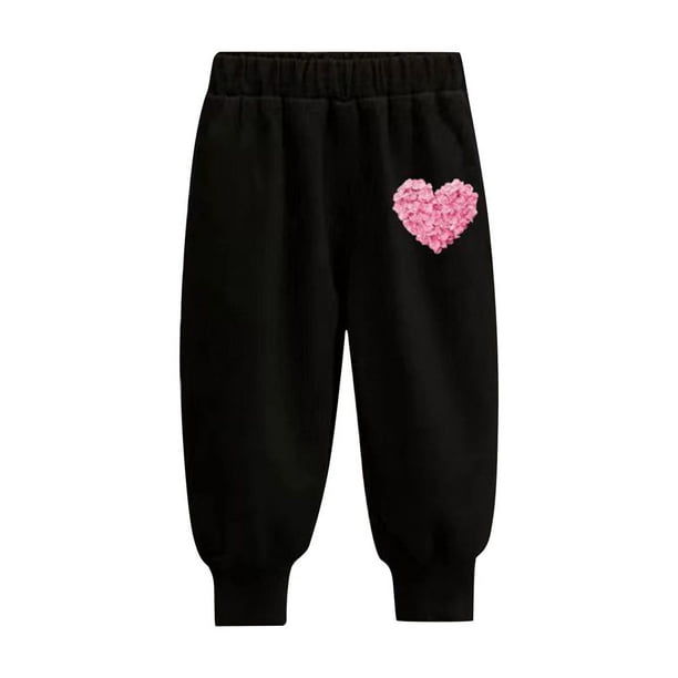 Odeerbi 1-10 Años Niños Niñas Día de San Valentín Pantalones de Deporte Atlético Jogger Pantalones Color Sólido Corazón Impresión Joggers Lindos