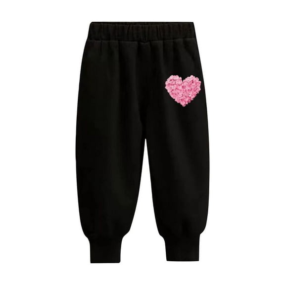ZACPNCV Kids Boys Girls Sweatpants Cute Heart Printed Solid Color Elastic Waist Sweatpants Sports Pants Valentine's Day Spring Summer Clothes Black 2-3 Years