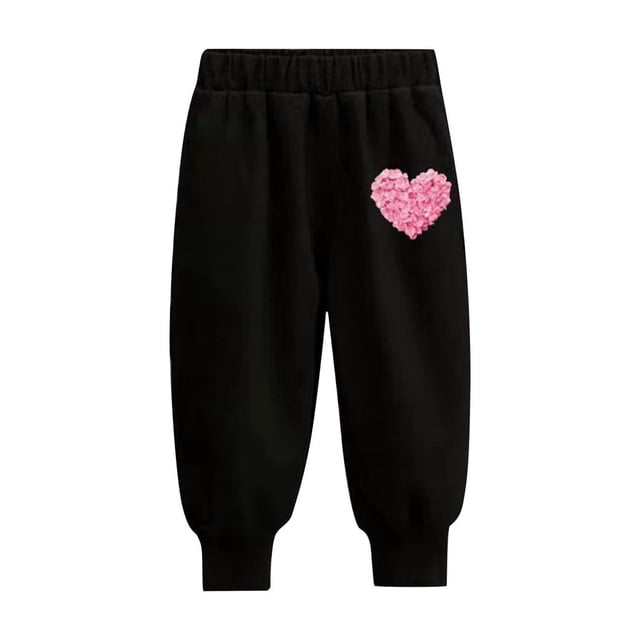 Odeerbi 1-10 Años Niños Niñas Día de San Valentín Pantalones de Deporte Atlético Jogger Pantalones Color Sólido Corazón Impresión Joggers Lindos