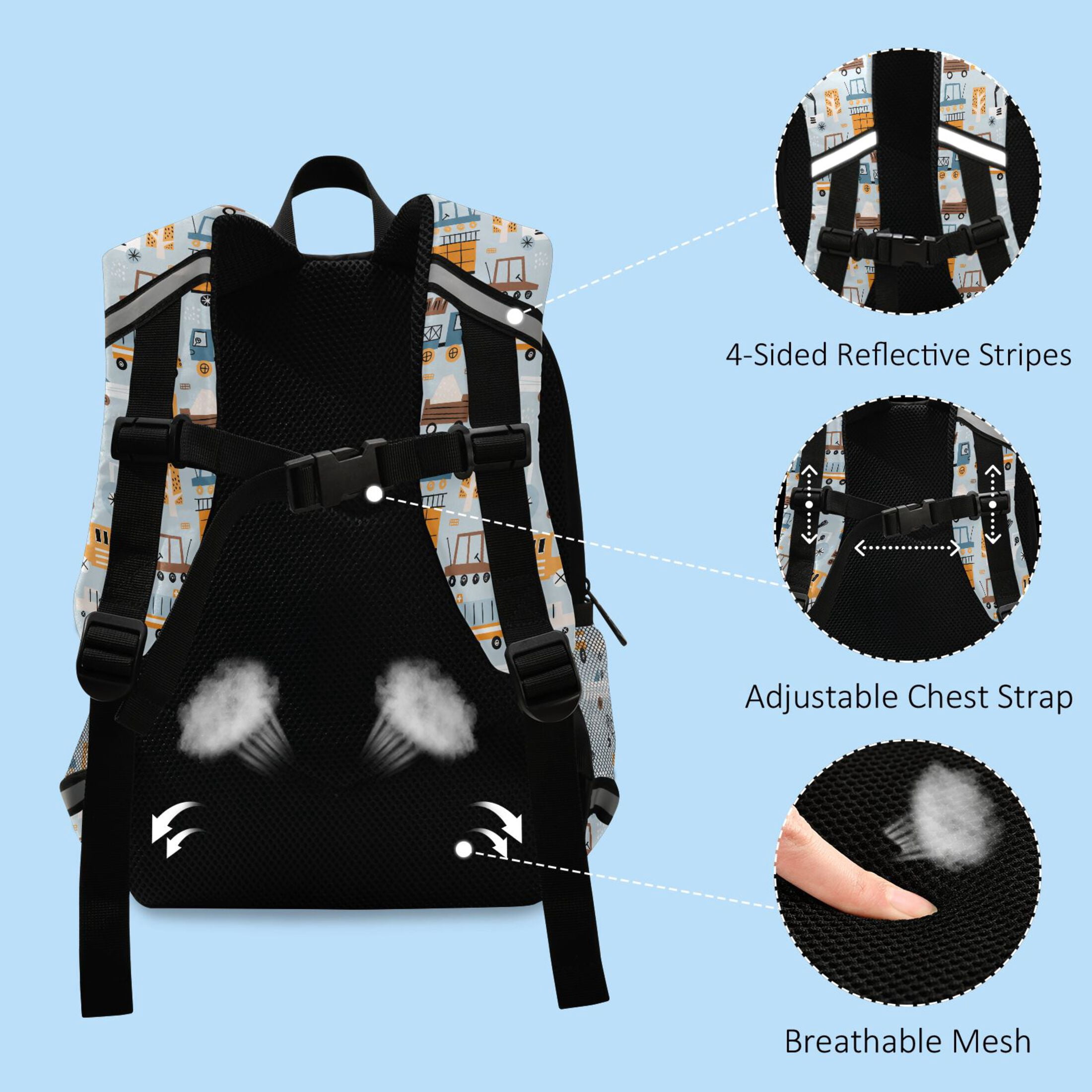 Construction Machines Cars Truck Kids Backpack Toddlers School Bookbag Age 2-6 Children Preschool Bag Boys Girls Kindergarten Daypack