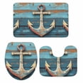 thumbnail image 2 of Marine Nautical Bathroom Rugs Set Vintage Anchor Blue Wooden Board Non Slip Absorbent Soft Bath Mats 3 Piece Set with Bathroom Rug, U-Shaped Floor Mat, Toilet Seat Cover Large Size, 2 of 9