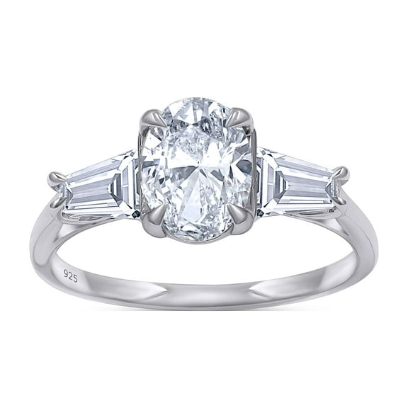 2 Carat 8X6MM Oval & Tapered Cut Lab Created Moissanite Diamond 3-Stone Engagement Ring For Women In 14K White Gold Over Sterling Silver (VVS1 Clarity, 2.00 Cttw)-4