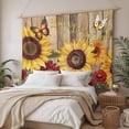thumbnail image 3 of Sunflower Brown Wooden Tapestry for Bedroom Wall Hanging Tapestry, Vintage Flowers Butterfly Ceiling Backdrop Tapestries Poster Blanket Wall Decor for Teens Room Living Room Dorm 59" x 79", 3 of 8