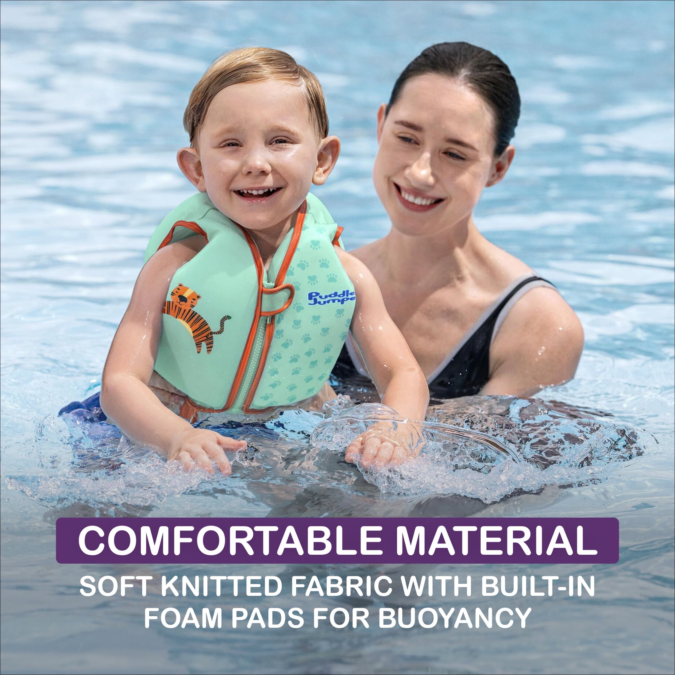 Puddle Jumper AquaStar Fabric Toddler Swim Vest, Up to 40lbs (18kg) Weight Capacity