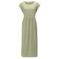 thumbnail image 2 of Vestido informal de lino sin mangas para mujer con bolsillos - Vestido midi de verano holgado con cuello redondo, 2 of 6