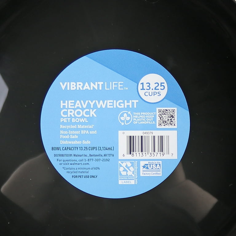 Vibrant Life Large Crock Dog Bowl, Black, Size: Large, 13.25 Cup
