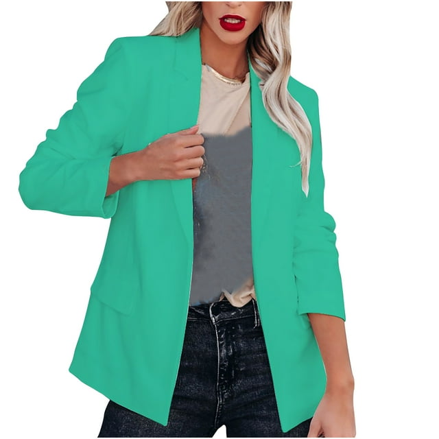 Timegard Dress Jacket for Women Business Casual Long Sleeve Button down Lapel Neck Coat Solid Color