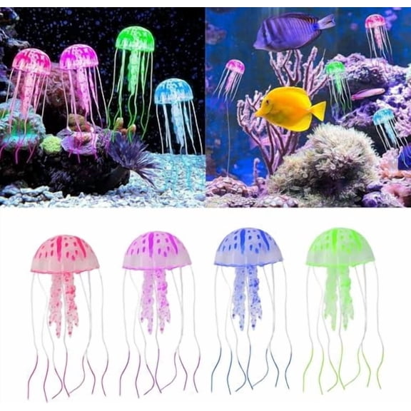 4 Pcs Fluorescence Jellyfish Aquarium Decorations for Large Small Fishtank Glowing Jellyfish Toy for Fish Tanks Jellyfish Decorations for Bedroom,Aquatic Pets