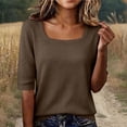 thumbnail image 2 of JFGHDG Women Spring Summer Trendy Basic Tee Top, Scoop‑Neck Half‑Sleeve Ribbed‑Knit Slim‑Fit Casual Daily Shirt Brown 3XL, 2 of 9