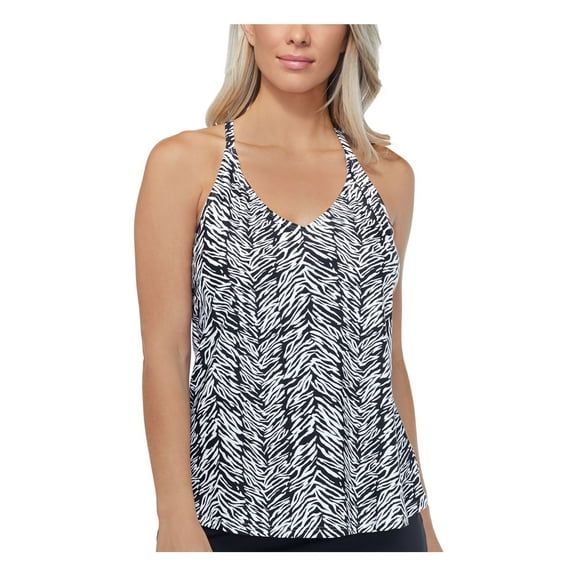 ISLAND ESCAPE Women's Black Animal Print Stretch Removable Soft Cups Lined Surplice Adjustable Eye Of The Tiger Tankini Swimsuit Top 6