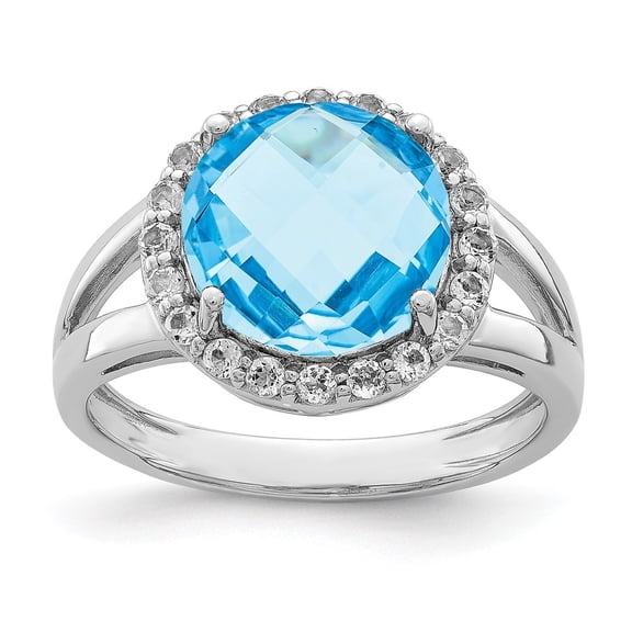 Auriga Fine Jewelry 925 Sterling Silver Rhodium Blue & White Topaz Ring for Women Size 7
