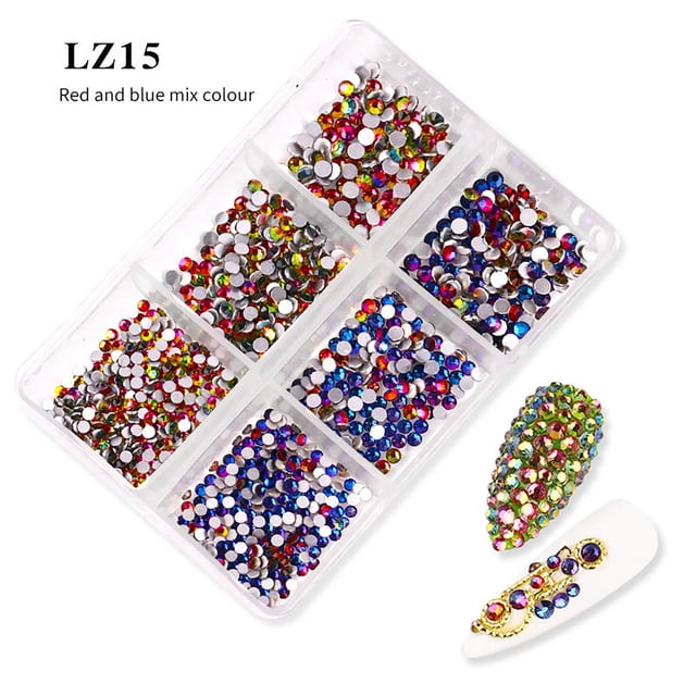 TopLLC False nail New Champagne 6 Nail Jewelry With Diamond Nail Nail Flat Mixed Color Point drill