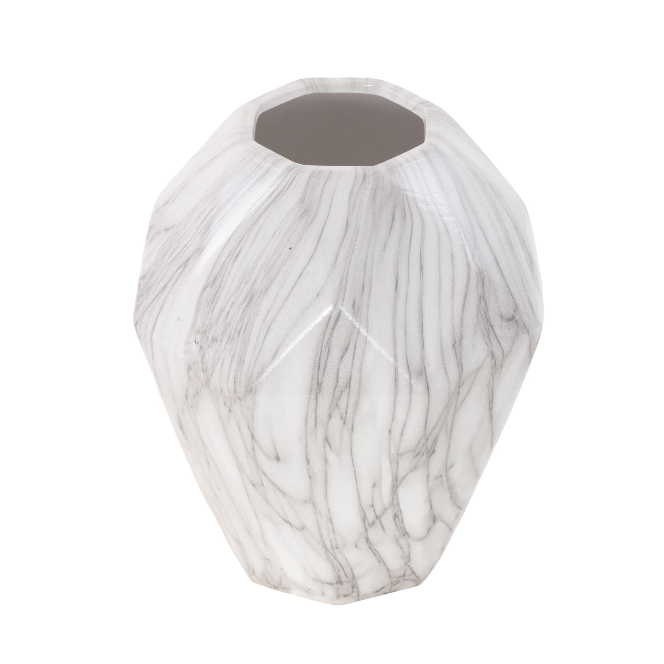 DecMode 12" Faux Marble White Ceramic Vase