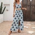 thumbnail image 2 of Women's belted waist printed V-neck sleeveless slit dress, 2 of 5