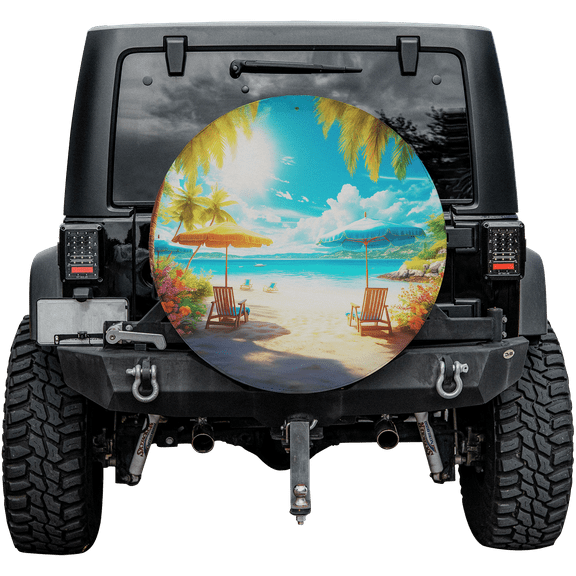 Lotusprinthandmade Beach Fun Tropical Spare Tire Cover Without Backup Camera Hole 6 Sizes (27 in.)