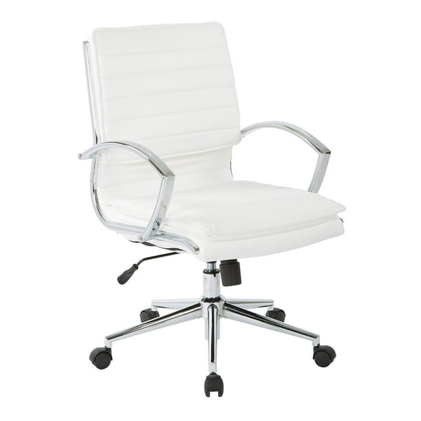 Mid Back Manager S Faux Leather Chair, White Leather And Chrome Office Chair
