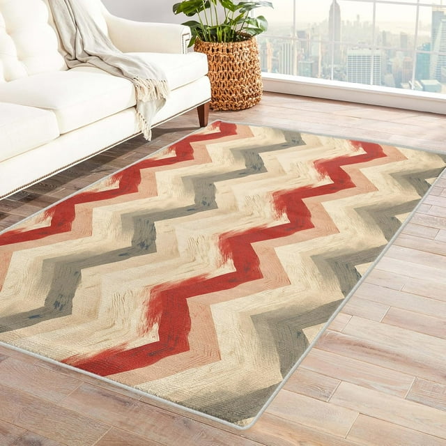 4 x 6 Area Rug Geometric Rugs, Rustic Carpet for Living Room Bedroom Chevron Patterned Indoor Home Decor, Non Slip Soft & Low Pile Large Washable Rug ZH&161