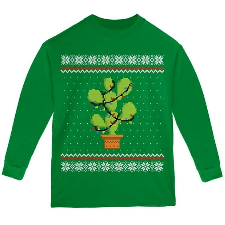 Cactus Prickly Pear Tree Ugly Christmas Sweater Youth Long Sleeve T (Best Sweaters For Pear Shaped)