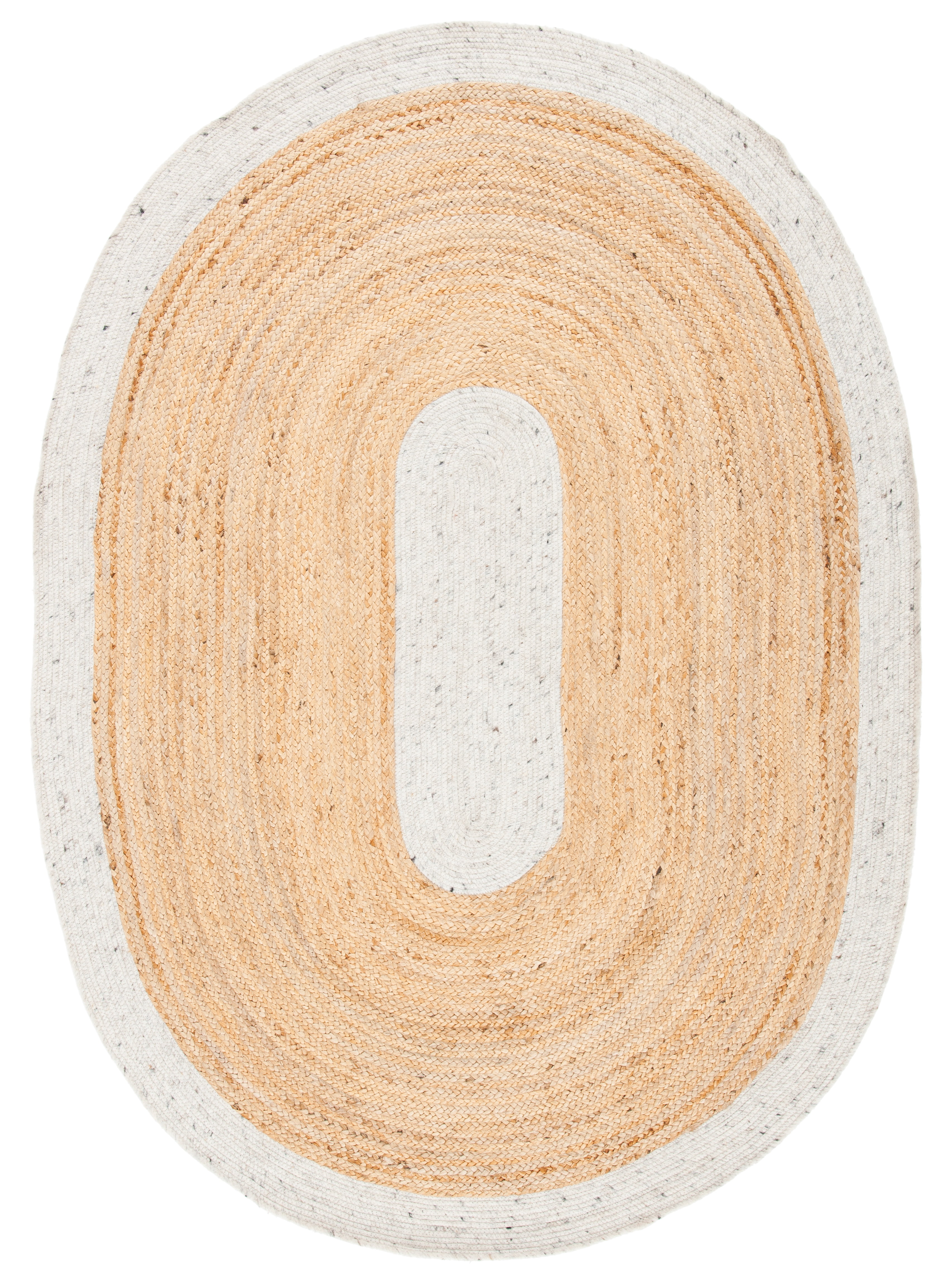 SAFAVIEH Braided Carina Bordered Reversible Area Rug, Light Gray/Natural, 4' x 6' Oval