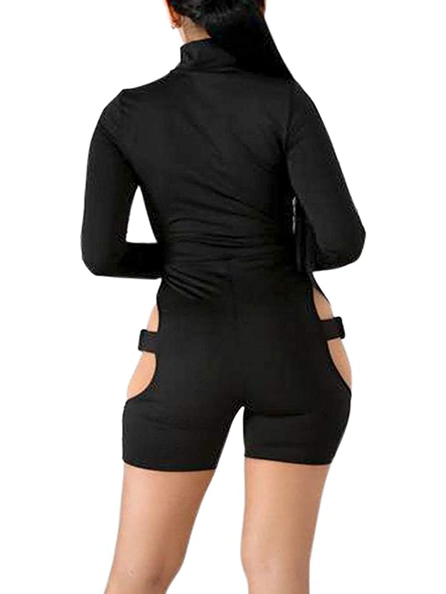 Women Bodycon Buckle High Neck Jumpsuit 