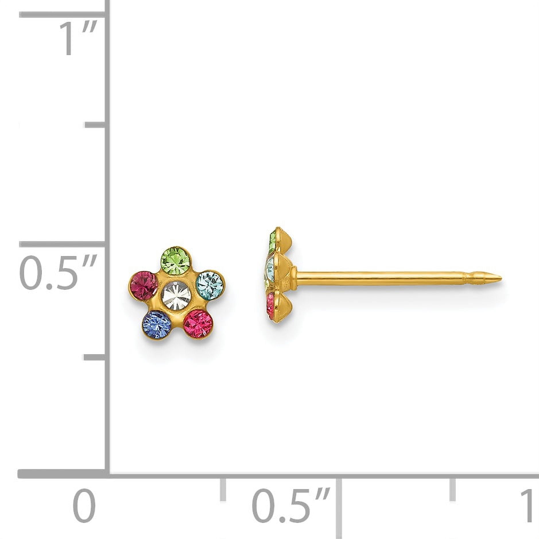 14k Yellow Gold Rainbow Flower With Multi Crystal Stones Earrings (5MM)
