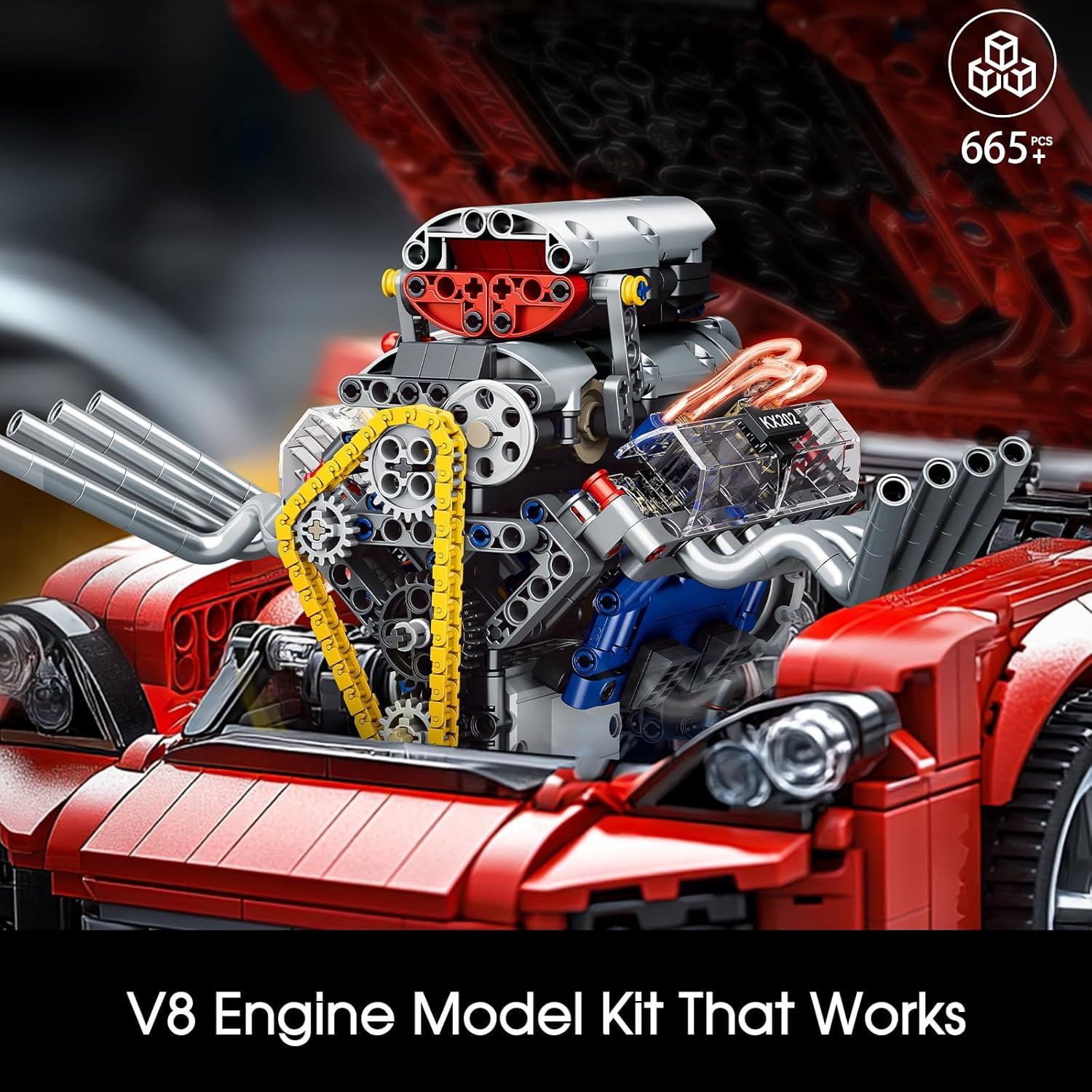 V8 Engine Model Kit That Works, APP Controlled Mini V8 Engine Building Block Set for Adults, Physical Science Experiment Toy with Rechargeable Motor, STEM Project