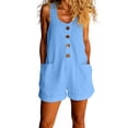 thumbnail image 2 of Shrysg Women's Casual Cotton Sleeveless Romper Round Neck Button Down Wide Leg Jumpsuit Light Blue, 2 of 9