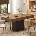 thumbnail image 5 of Timagebreze 55" LED Dining Table with 2 Drawers,Wood Pedestal Base Kitchen Table for 4-6 People,Black& Rustic Brown, 5 of 7