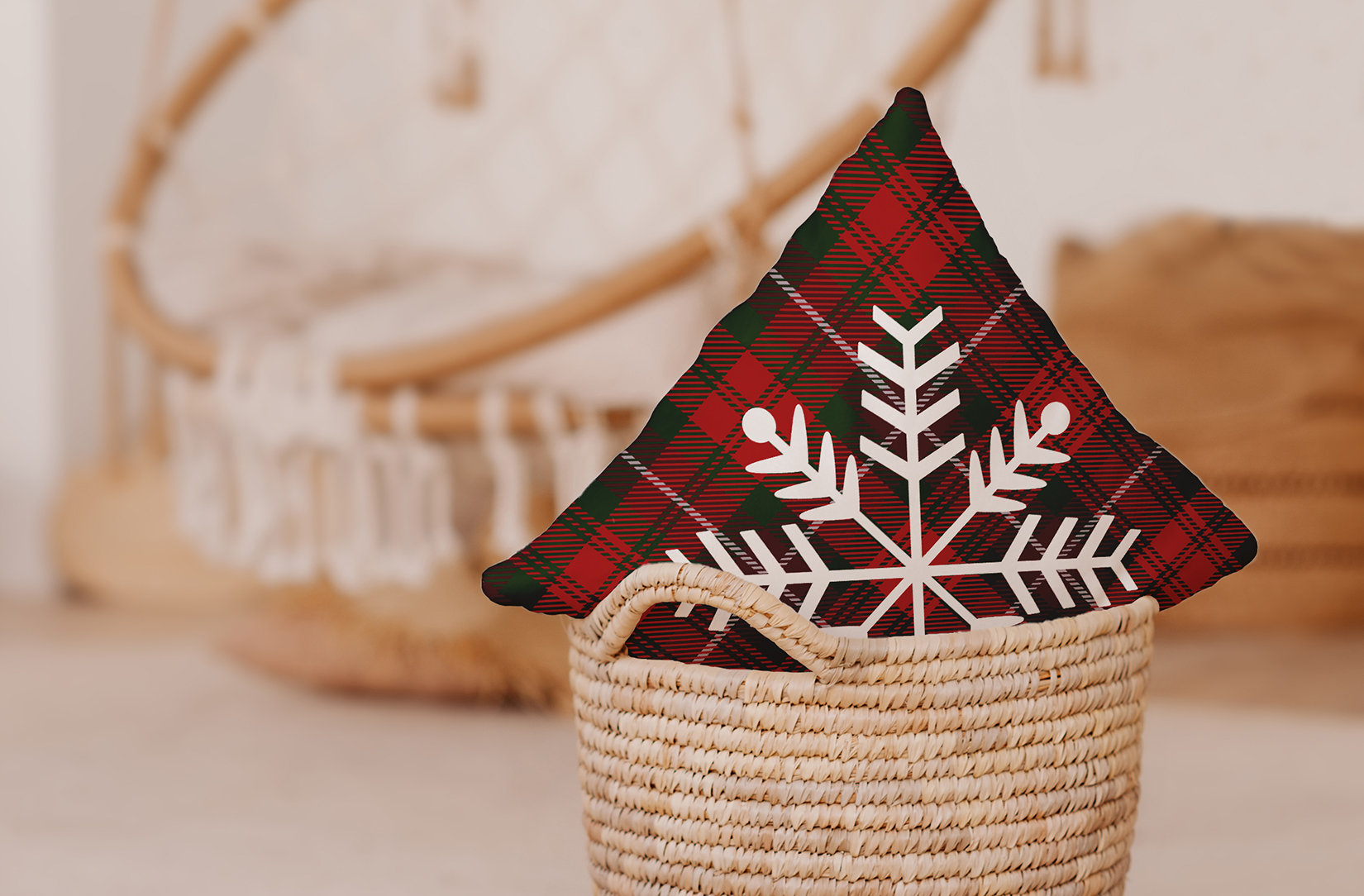 16" x 16" Simply Daisy Tartan Snowflake Polyester Accent Pillow, Christmas Burgandy Qty 1
