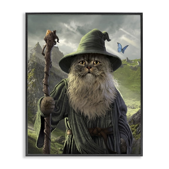 Stupell Industries Contemporary Fantasy Wizard Cat Black Framed Giclee Art, 16 x 20, by Vincent Hie