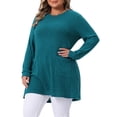thumbnail image 4 of Suéteres de talla grande Agnes Orinda para mujeres, cuello redondo, de manga larga, tejido acanalado, suelto, con bolsillo, parte superior 2X azul lago, 4 of 5