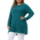 thumbnail image 4 of Suéteres de talla grande Agnes Orinda para mujeres, cuello redondo, de manga larga, tejido acanalado, suelto, con bolsillo, top 3X azul lago, 4 of 5