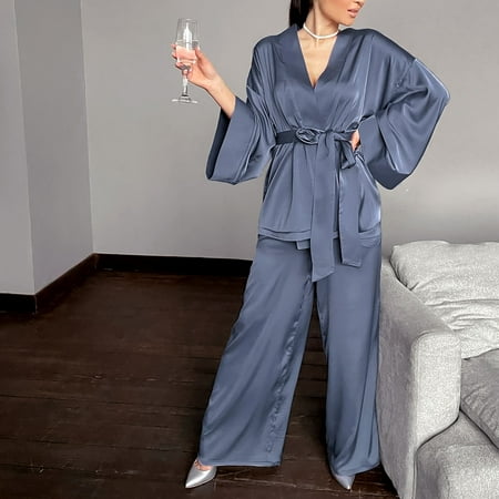 

Qepwscx Night Gowns For Adult Women Terry Cloth Robes For Women Women s Occidental Color Cardigan Tie Up Pajamas Pajamas Solid Color Home Suit Loose Pajamas Set Clearance