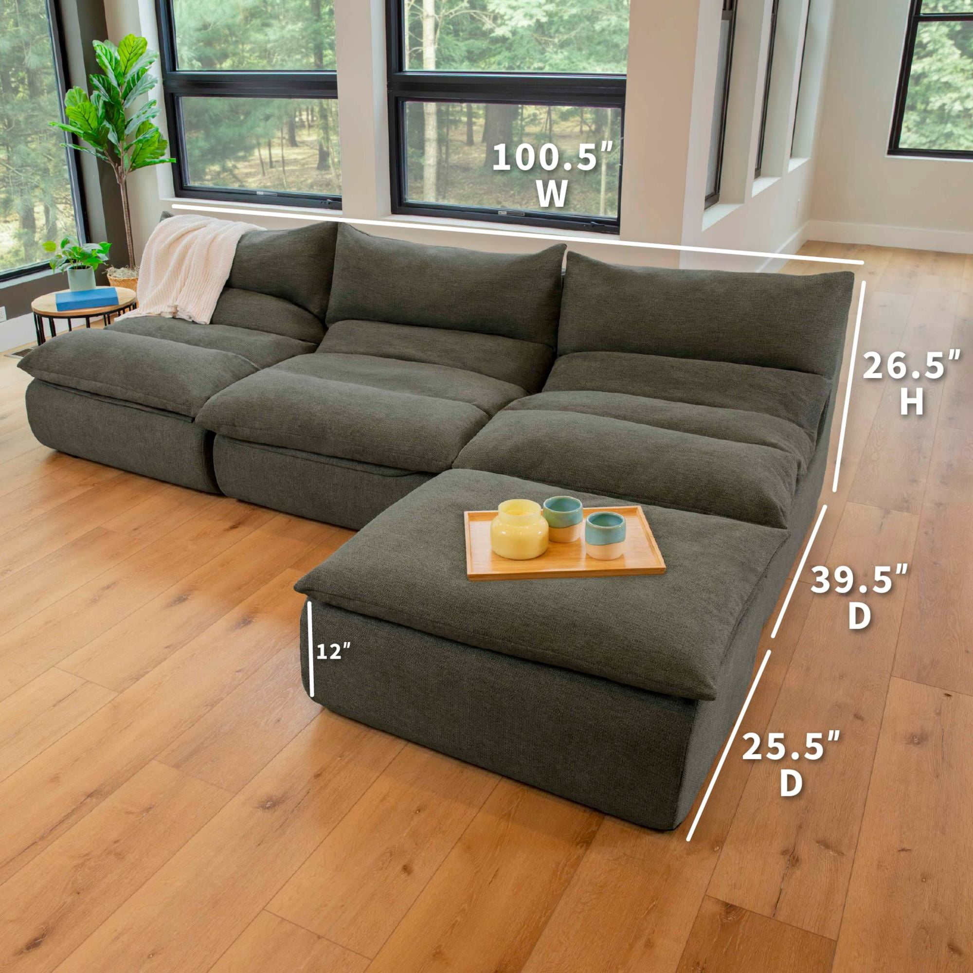Big Joe Driftscape Modular Sectional Sofa, 4 Piece Couch, Olive Green