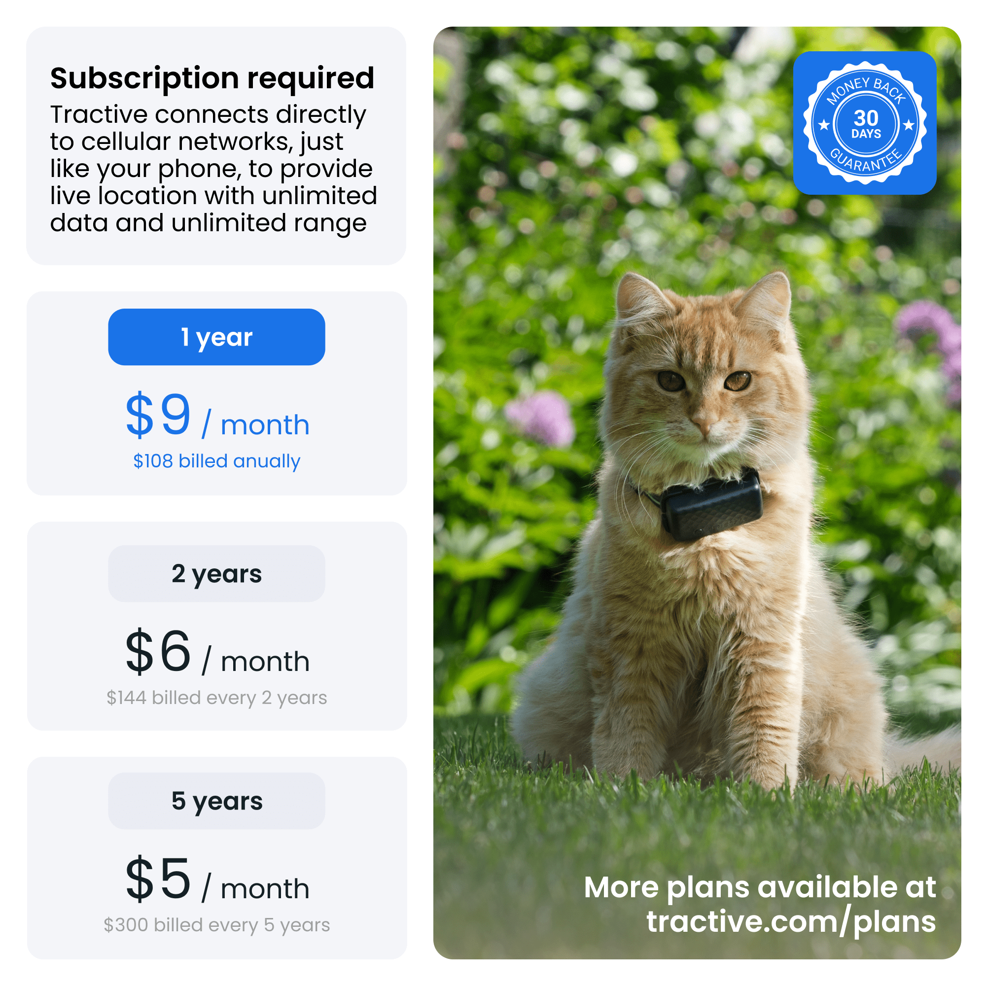 Tractive Cat Mini GPS Tracker with Activity Monitoring, Fits Any Collar (Mint)