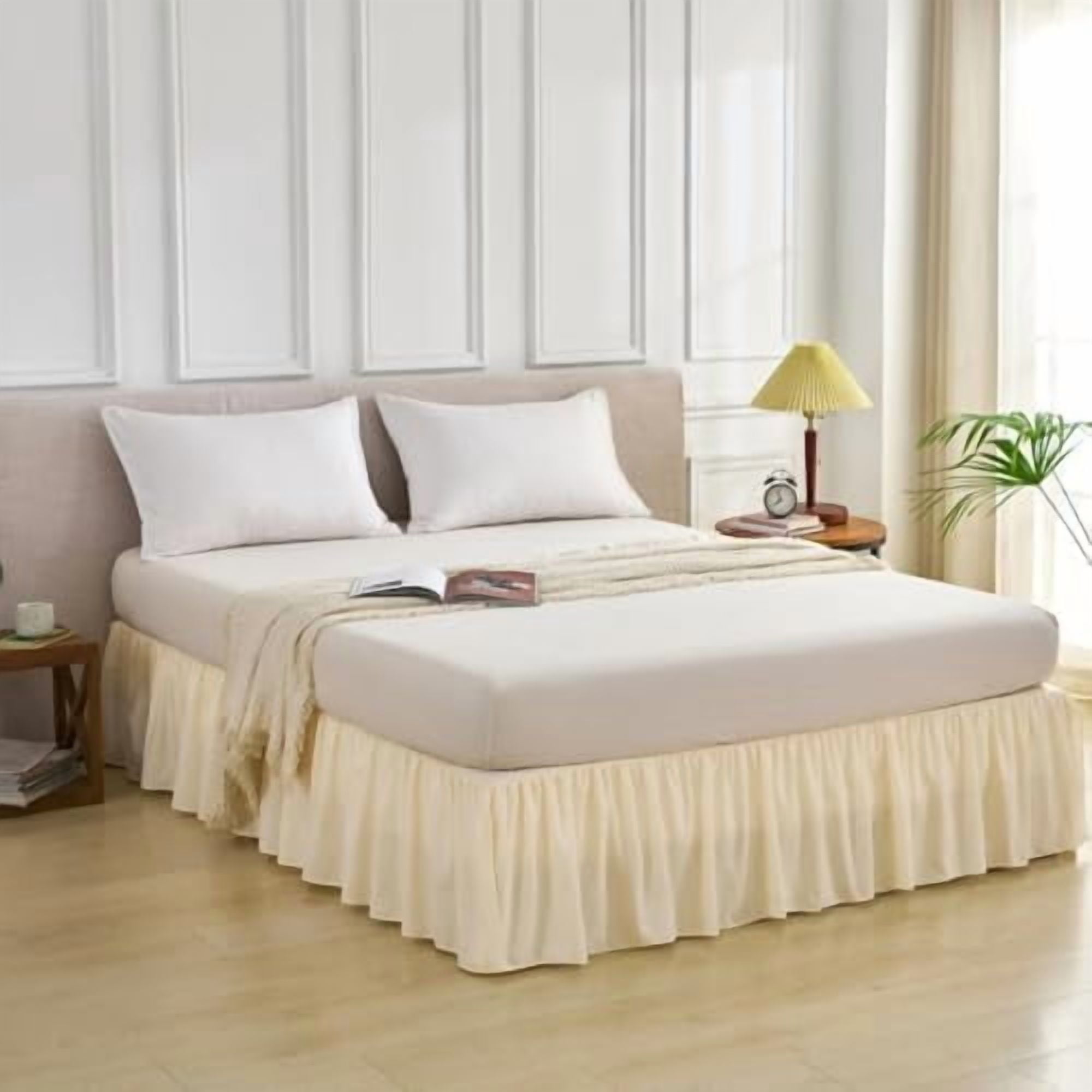 Bed Skirt Queen Size Ruffled Bed Skirt with Split Corners, Queen Bed Skirts 12 Inch Drop, Queen Size Bed Skirting with Platform, 12'' Queen, Beige