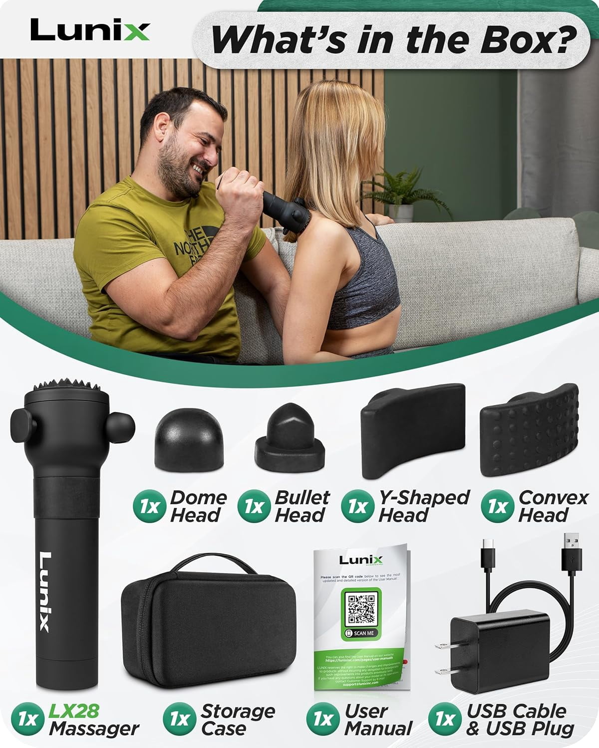LX28 Premium Deep Tissue Massage Gun for Neck, Back &  with 7 Heads
