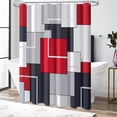 thumbnail image 6 of Red Fabric Shower Curtain, Modern Geometric Cloth Shower Curtain Set with Plastic Hooks, Water Repellent, Weighted Hem, Abstract Decorative Polyester Shower Curtains for Bathroom, 72 x 72, 6 of 6