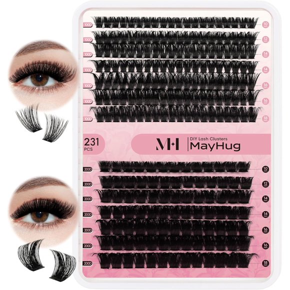 shiyou-Fluffy Lash Clusters 100D 200D Lash Extension Volume Eyelash Clusters 231pcs Individual Eyelash Extensions Lashes Extension DIY Curly Lash Extension at Home (100D+200D-0.05D-10-18mm)